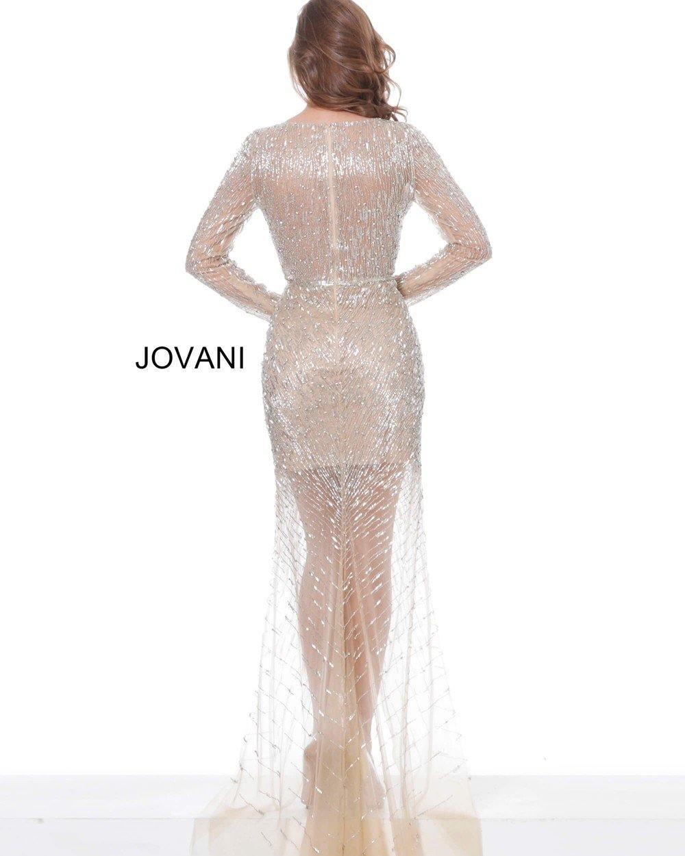 Jovani Long Sleeve Formal Beaded Evening Gown 02497 - The Dress Outlet