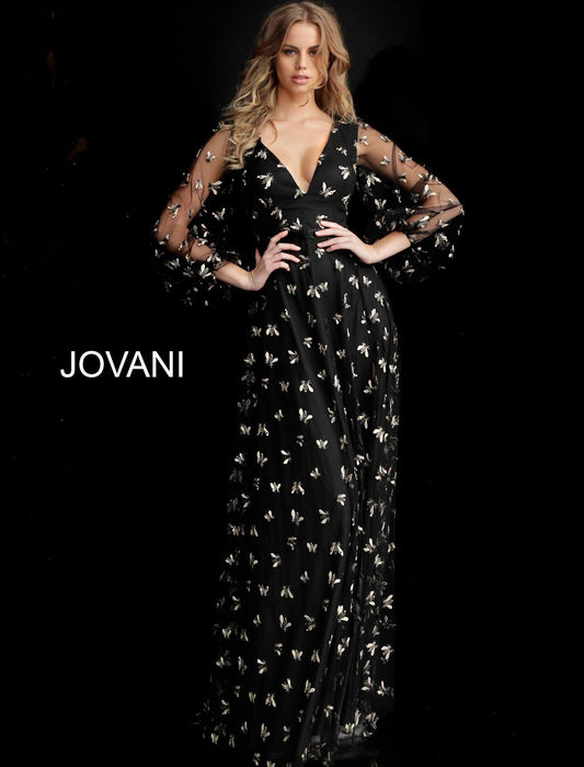 Jovani Long Sleeve Formal Evening Prom Dress 63582 - The Dress Outlet