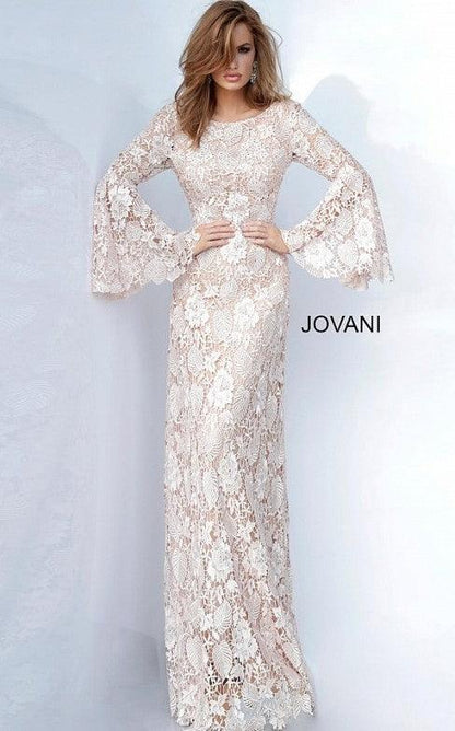 Jovani Long Sleeve Formal Lace Dress 02908 - The Dress Outlet