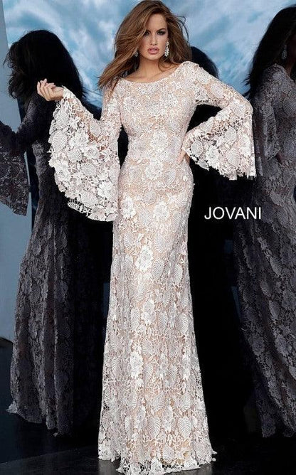 Jovani Long Sleeve Formal Lace Dress 02908 - The Dress Outlet