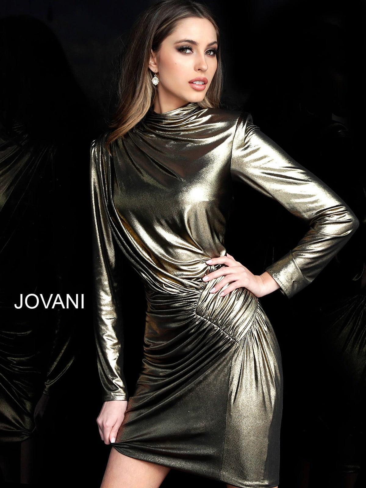 Jovani M1702 Long Sleeve Metallic Short Dress