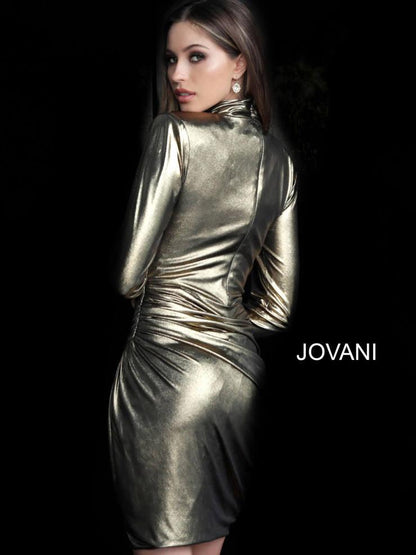 Jovani Long Sleeve Metallic Short Dress M1702 - The Dress Outlet