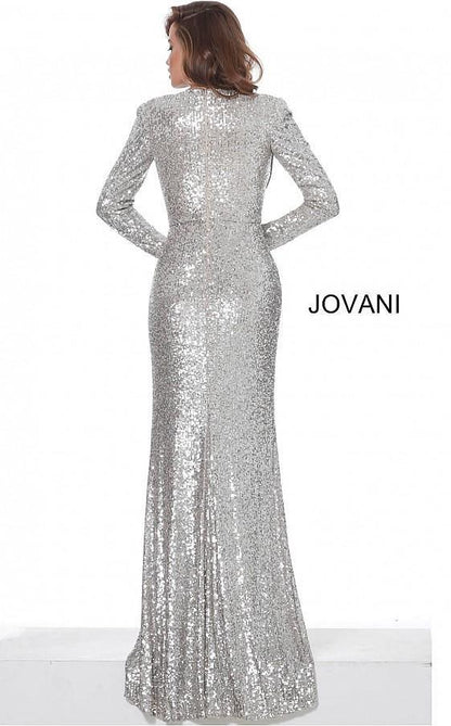 Jovani Long Sleeve Sequins Evening Prom Gown 04886 - The Dress Outlet