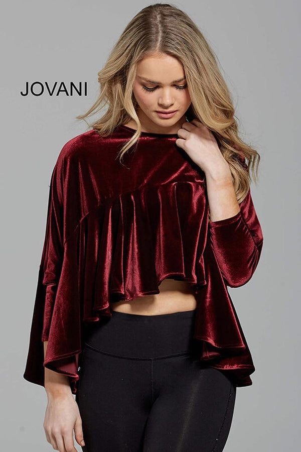 Jovani M54990 Long Sleeve Velvet Crop Top
