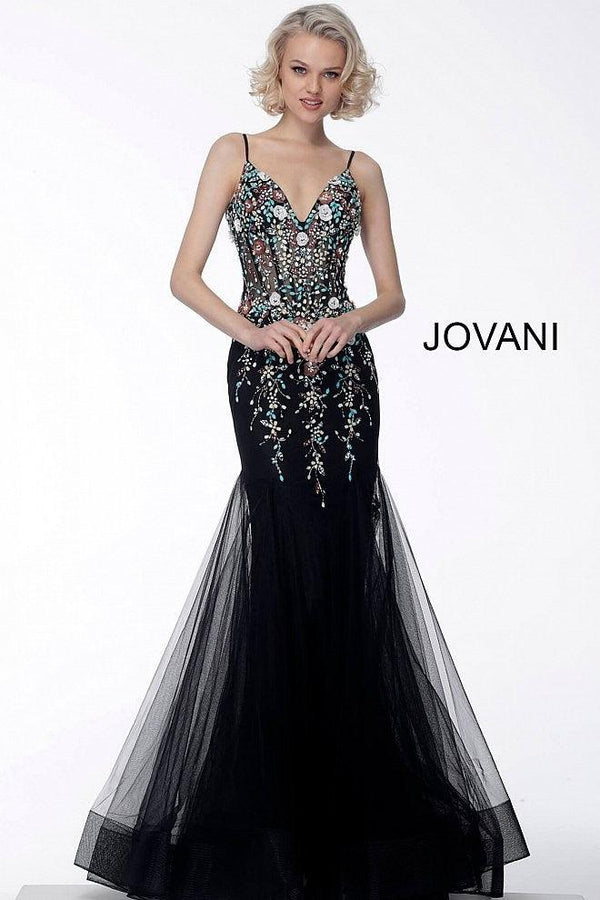 Jovani 63659 Long Spaghetti Strap Mermaid Prom Gown