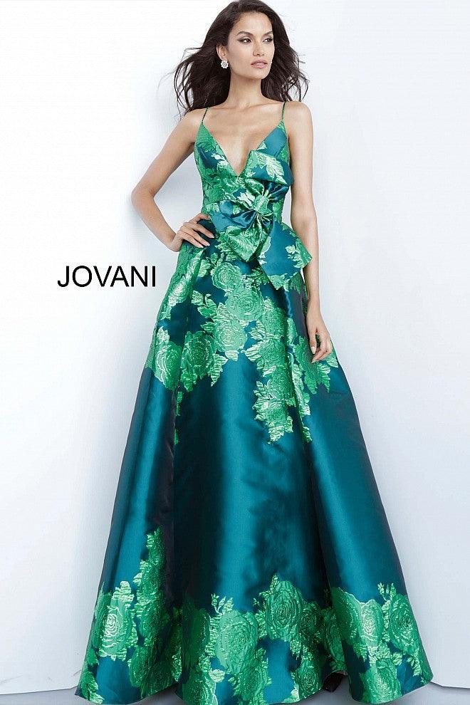Jovani Long Spaghetti Straps Floral Dress 02046 - The Dress Outlet
