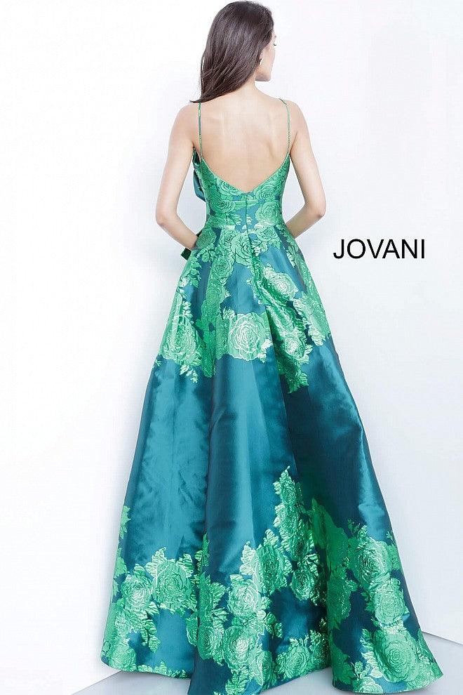 Jovani Long Spaghetti Straps Floral Dress 02046 - The Dress Outlet