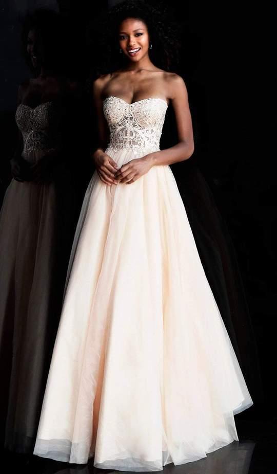 Jovani Long Strapless Pleated Prom Ball Gown 67048 - The Dress Outlet