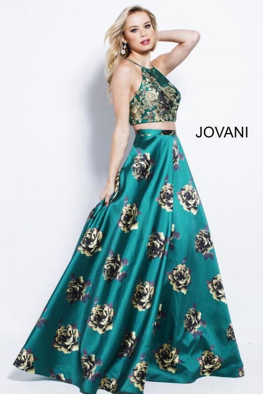 Jovani Long Two Piece Floral Prom Ball Gown 41658 - The Dress Outlet