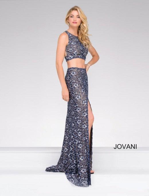 Jovani Long Two Piece Prom Formal Lace Dress 46002 - The Dress Outlet