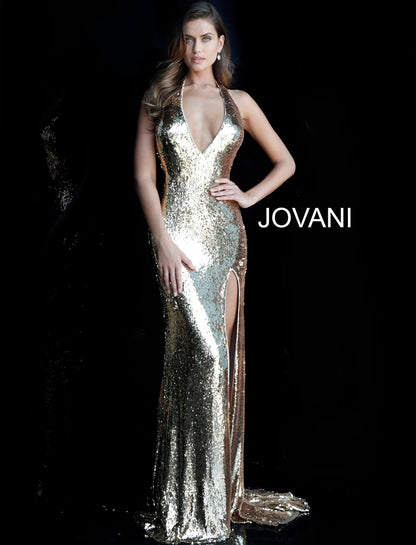 Jovani Metallic Long Halter Prom Dress 62360 - The Dress Outlet