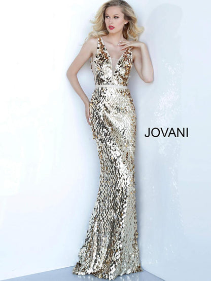 Jovani Metallic Plunging Long Gown 2543 - The Dress Outlet
