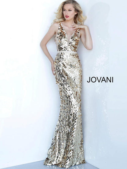 Jovani Metallic Plunging Long Gown Sale 2543 - The Dress Outlet