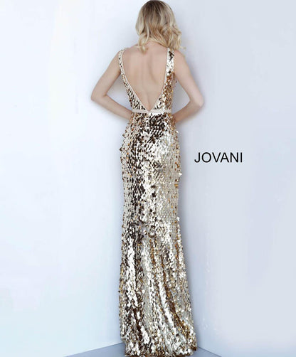 Jovani Metallic Plunging Long Gown Sale 2543 - The Dress Outlet