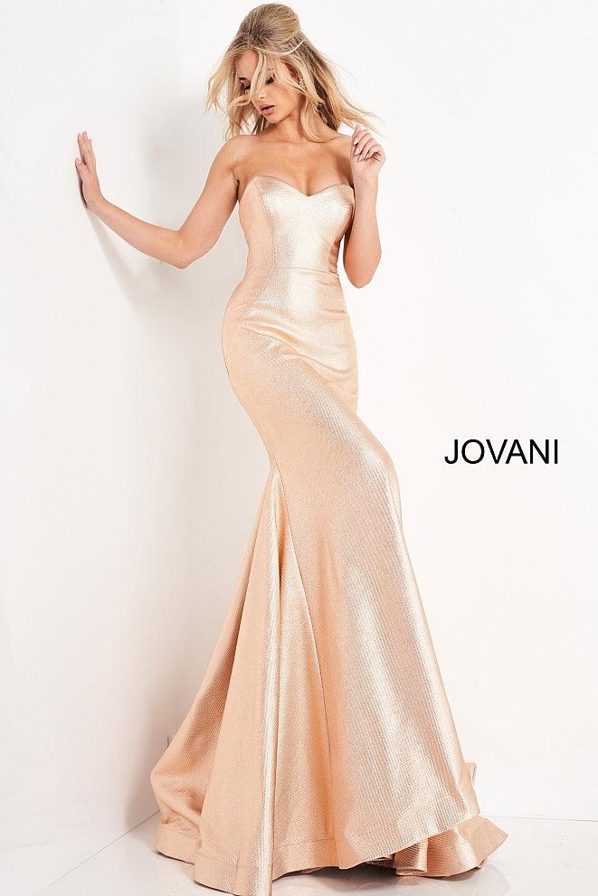 Jovani 06427 Metallic Strapless Long Prom Dress