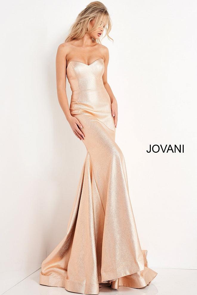 Jovani 06427 Metallic Strapless Long Prom Dress