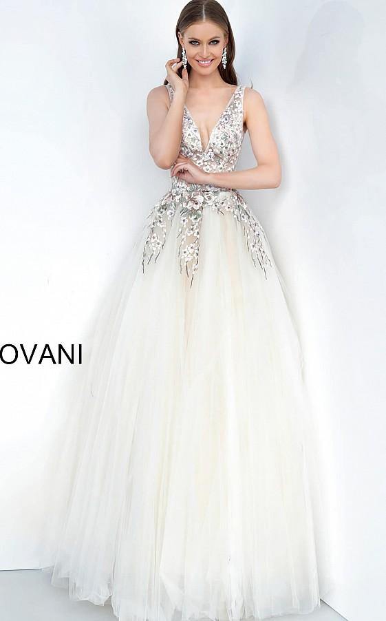 Jovani Multi Embellished V Neck Prom Ballgown 1816 - The Dress Outlet