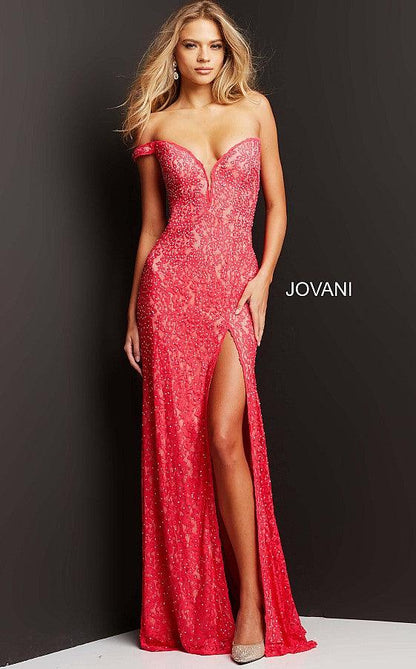 Jovani Off Shoulder Long Prom Fitted Dress 08684 - The Dress Outlet