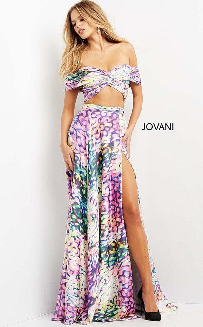 Jovani Off Shoulder Two Piece Long Prom Dress 08350 - The Dress Outlet