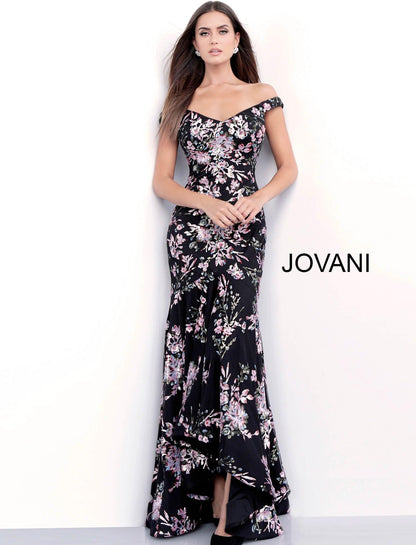 Jovani Off-The-Shoulder Floral Long Party Dress 63951 - The Dress Outlet