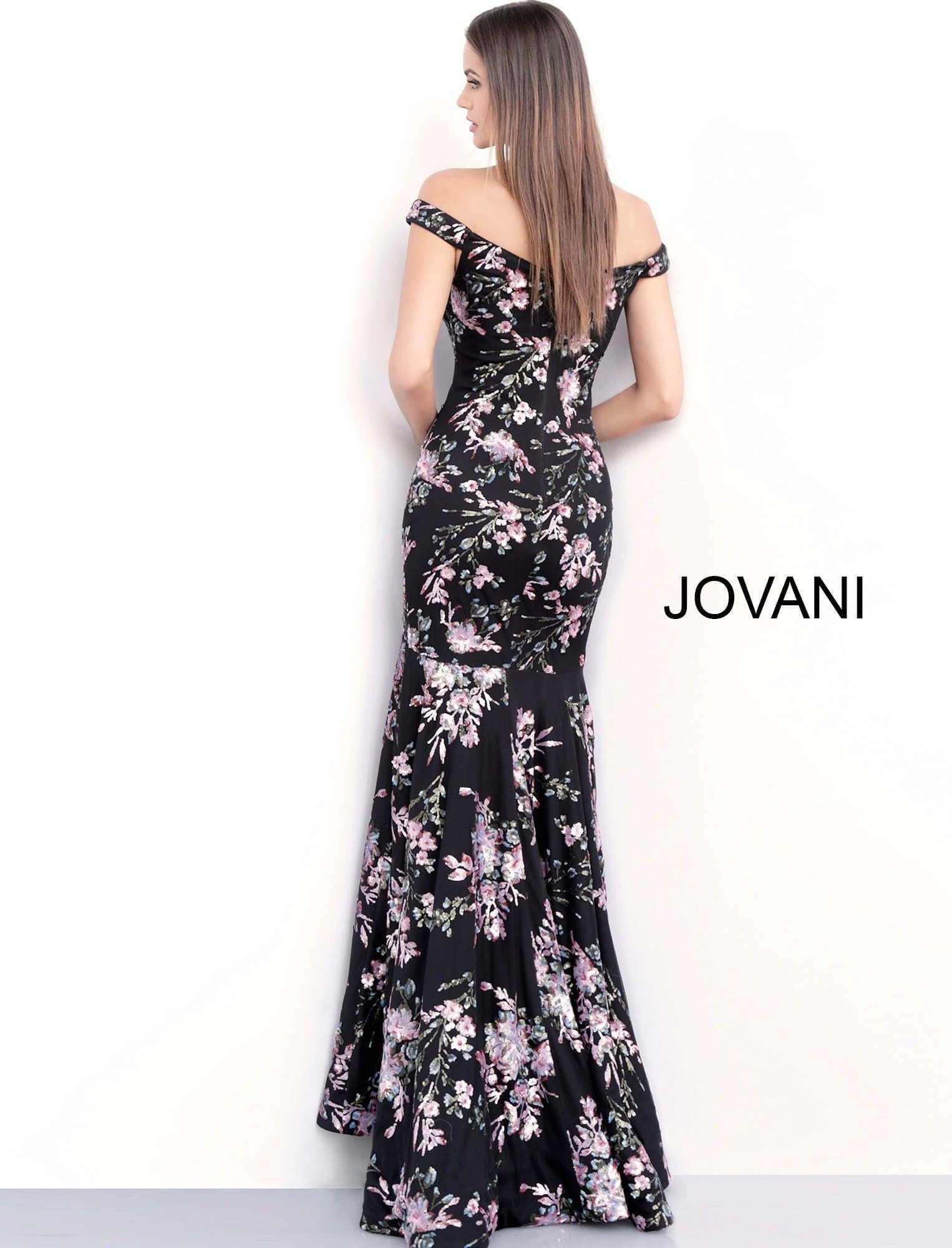 Jovani Off-The-Shoulder Floral Long Party Dress 63951 - The Dress Outlet