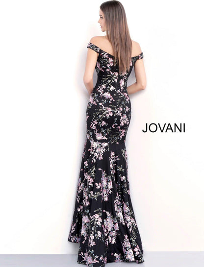 Jovani Off-The-Shoulder Floral Long Party Dress 63951 - The Dress Outlet