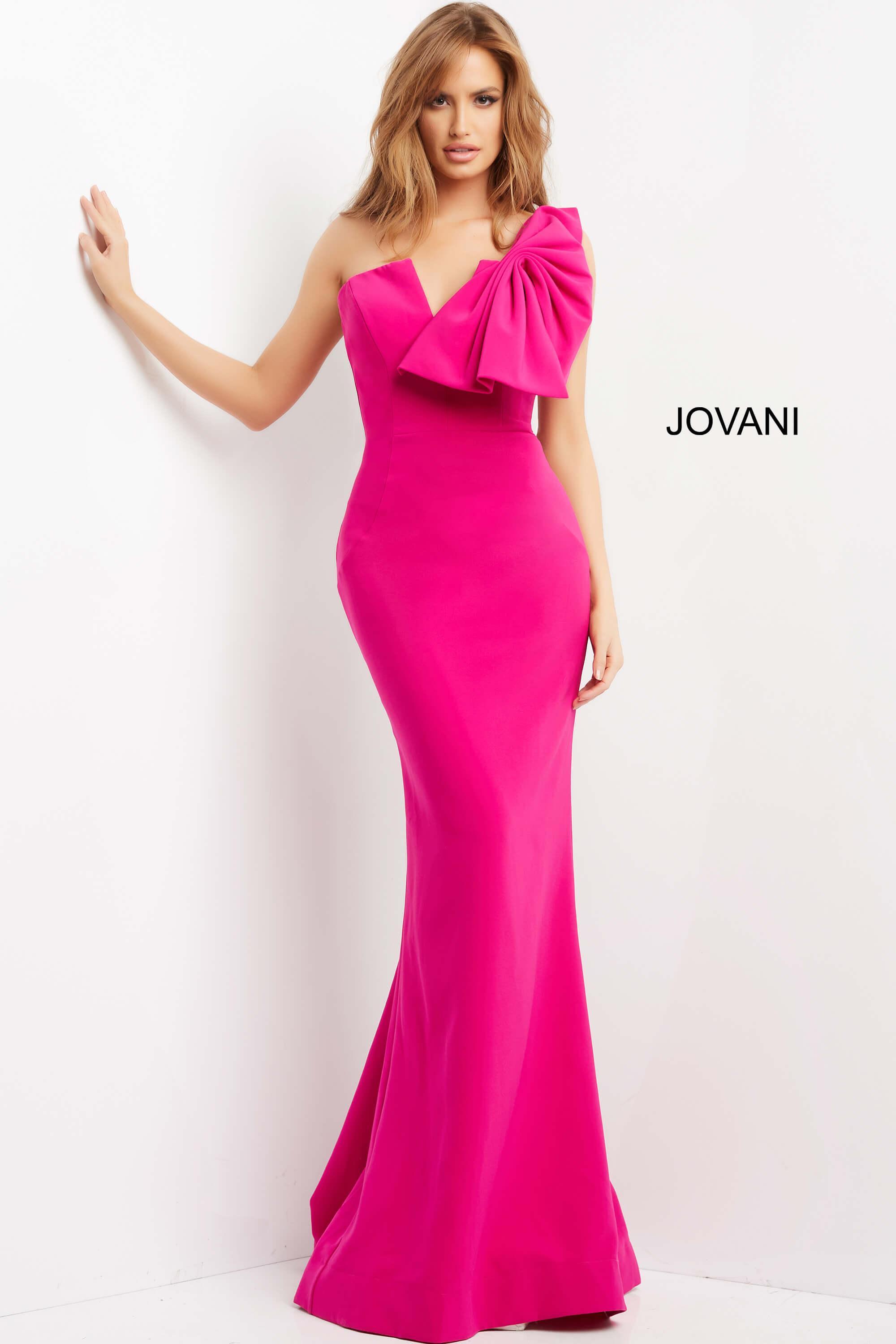 Jovani One Shoulder Bow Formal Long Dress 07306 - The Dress Outlet