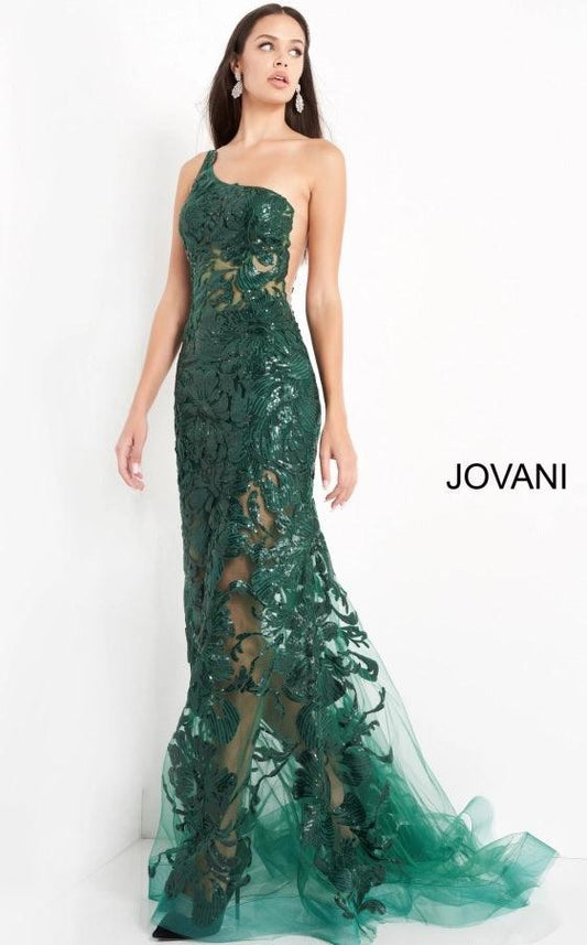 One Shoulder Fitted Long Prom Gown Forest