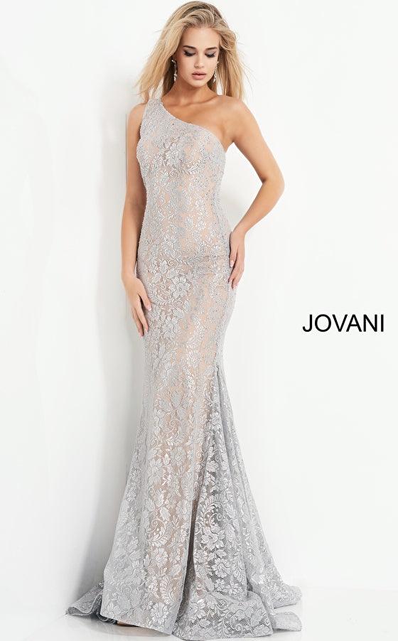 Jovani 00353 One Shoulder Long Prom Formal Lace Gown