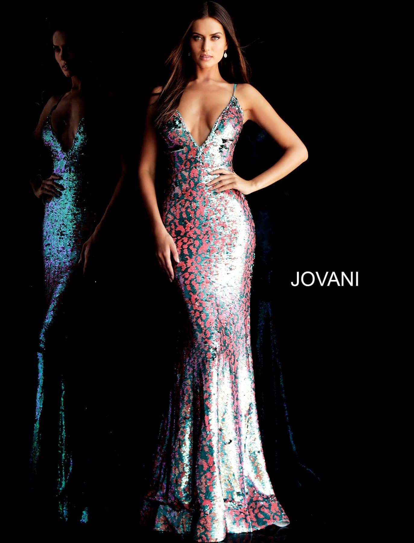 Jovani Plunging Neck Sequin Long Party Dress 67314 - The Dress Outlet