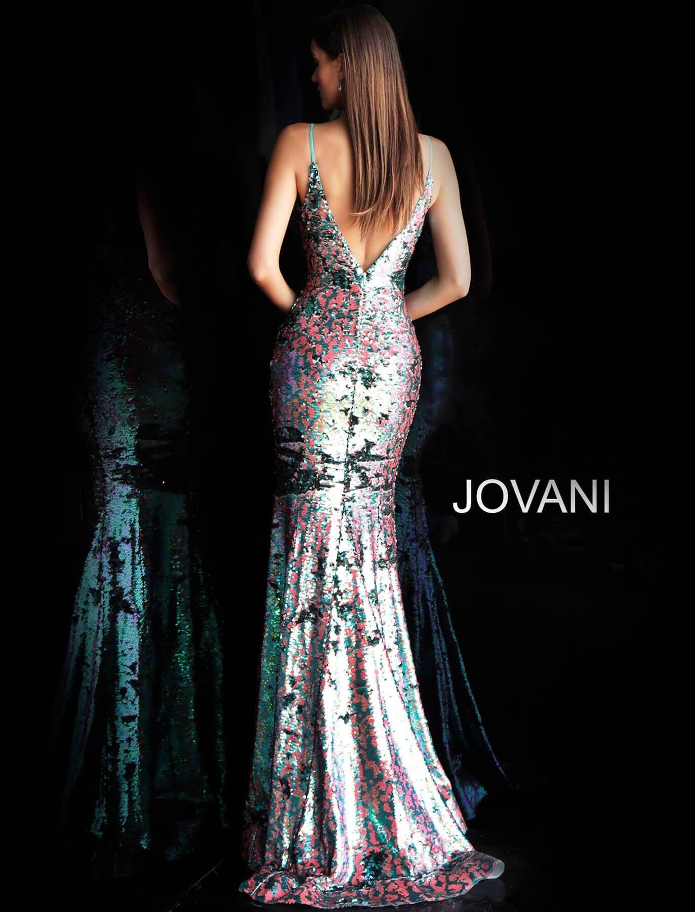 Jovani Plunging Neck Sequin Long Party Dress 67314 - The Dress Outlet