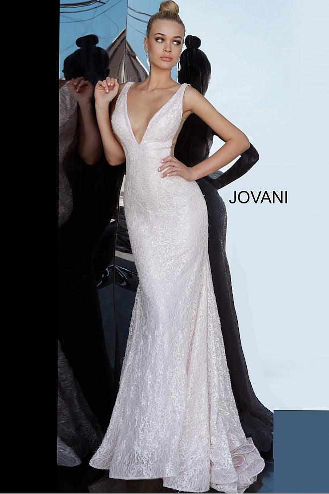 Jovani Plunging Neckline Lace Long Evening Dress 65547 - The Dress Outlet