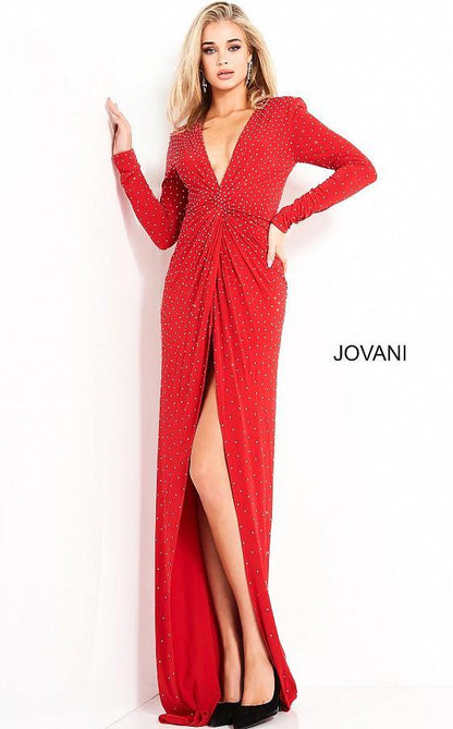 Jovani Prom Formal Long Sleeve Beaded Dress 3058 - The Dress Outlet