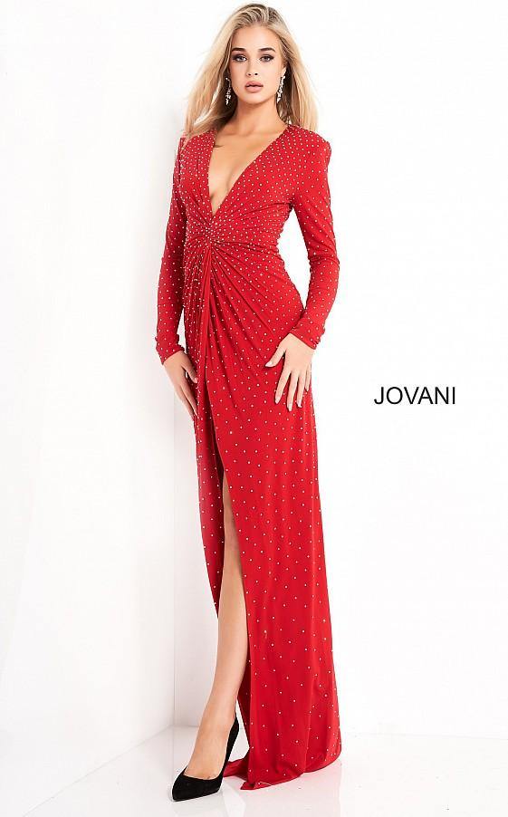 Jovani Prom Formal Long Sleeve Beaded Dress 3058 - The Dress Outlet
