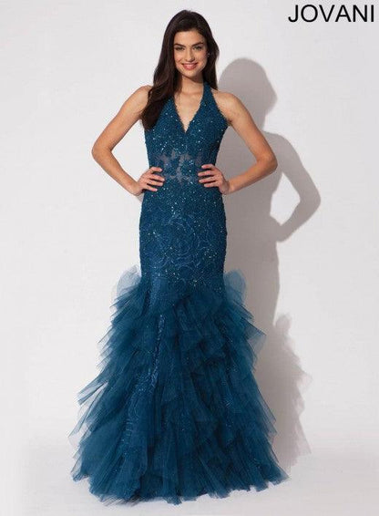 Jovani Prom Long Beaded Halter Formal Dress 79095 - The Dress Outlet