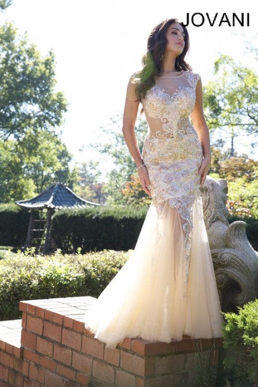 Jovani Prom Long Cap Sleeve Formal Dress 92053 - The Dress Outlet