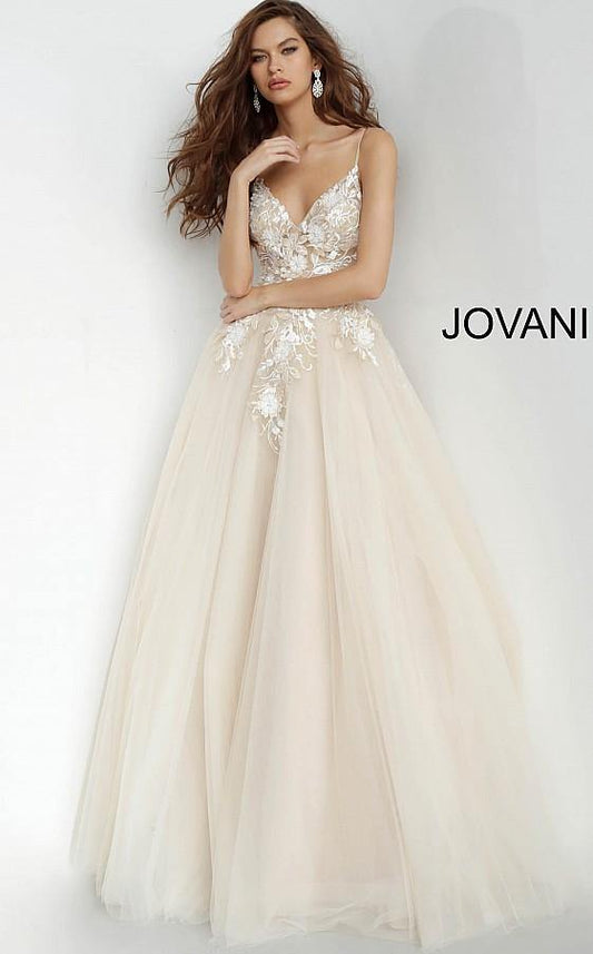 Jovani Prom Long Floral Applique Ball Gown 02758 - The Dress Outlet