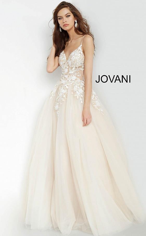 Jovani Prom Long Floral Applique Ball Gown 02758 - The Dress Outlet