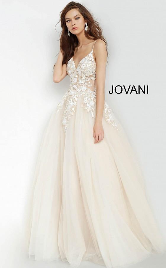 Jovani 02758 Prom Long Floral Applique Ball Gown