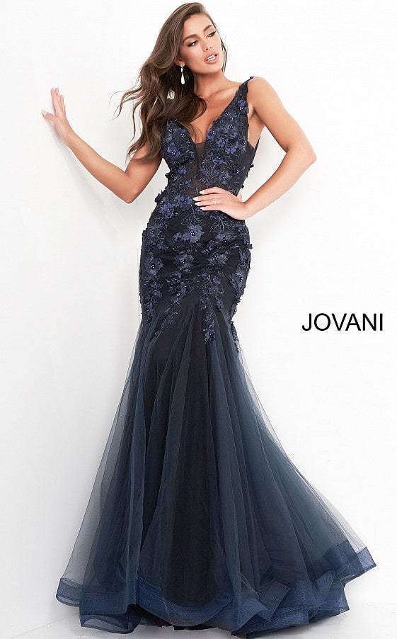 Jovani Prom Long Floral Mermaid Lace Dress 8066 - The Dress Outlet