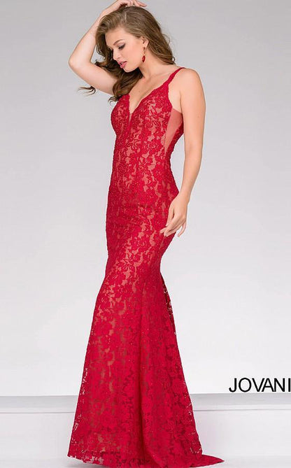 Jovani Prom Long Formal Fitted Lace dress 48994 - The Dress Outlet