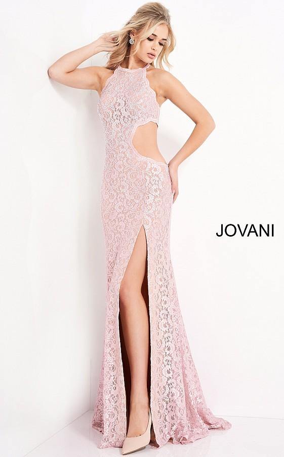 Jovani Prom Long Fitted Lace High Slit Dress 06584 - The Dress Outlet