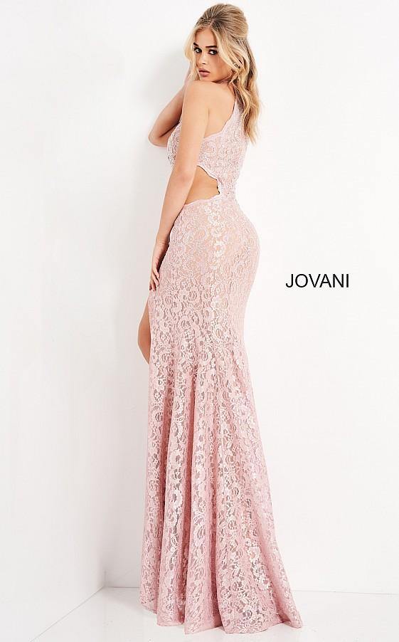 Jovani Prom Long Fitted Lace High Slit Dress 06584 - The Dress Outlet