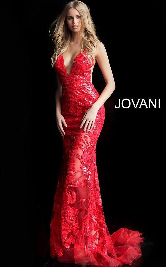 Jovani 60283 Red Prom Long Formal Sleeveless Fitted Dress with Sequins