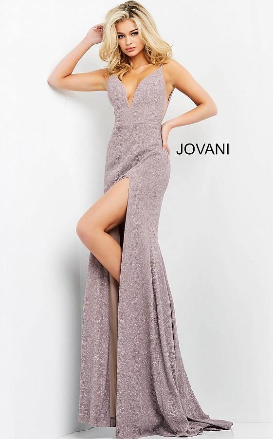 Jovani Prom Long Fitted Slit Glitter Dress 02914 - The Dress Outlet