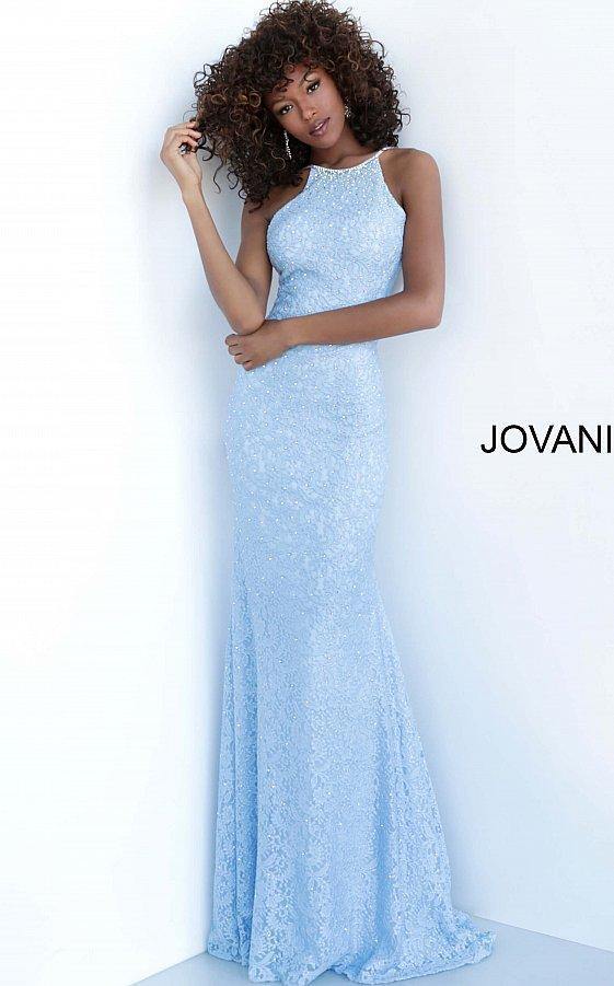 Jovani Prom Long Halter Fitted Lace Dress 64010 - The Dress Outlet