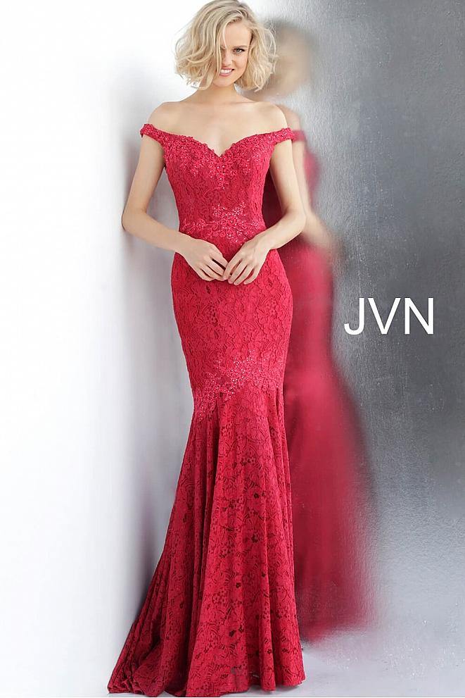JVN by Jovani - JVN62564 Embellished Lace Off-Shoulder Mermaid Dress 20 / Ivory - Shop JVN by Jovani Dresses On Couture Candy at CoutureCandy.com