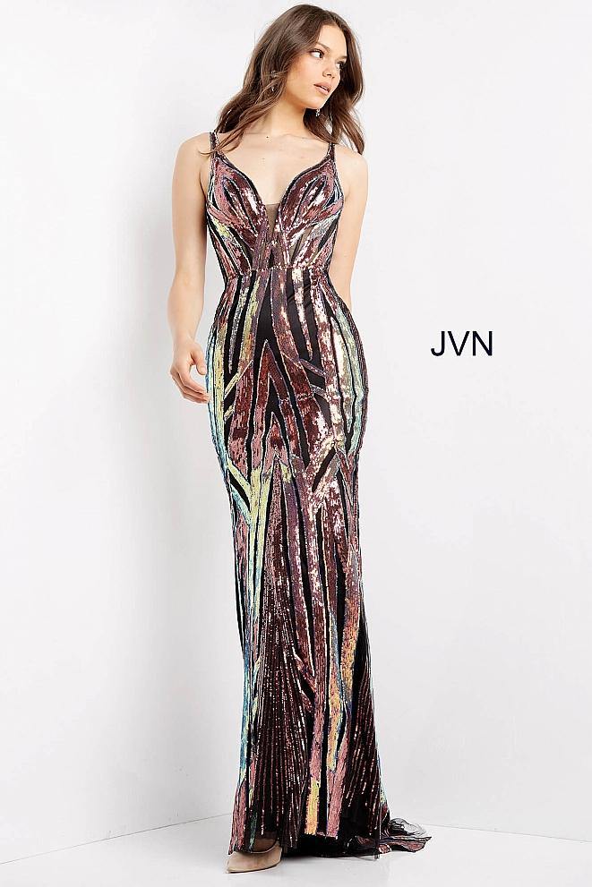 Jovani Prom Long Multi Spaghetti Strap Dress 04549 - The Dress Outlet