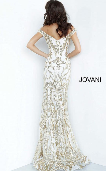 Jovani Prom Long Off Shoulder Metallic Dress 63349 - The Dress Outlet