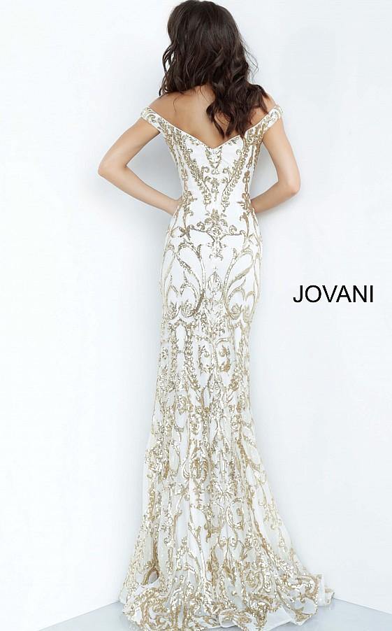 Jovani 63349 Prom Long Off Shoulder Metallic Dress